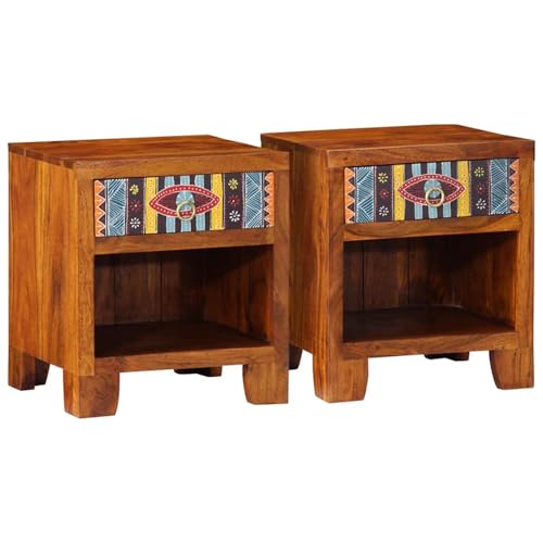 Somanki Nachttisch 2 STK. 40x35x45 cm Massivholz Akazie, Nachtkonsole, Nachtkästchen, Kaffeetisch, Nachtkasten, Nachtkommode, Sofatisch - 4016490