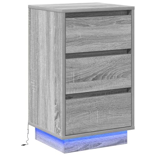 vidaXL Nachttisch mit LED Grauer Sonoma 39X34,5X65 cm Holzwerkstoff für Schlafzimmer Stauraum Tisch Nachttisch Grau Modern Kompakt Möbel Stylische Beleuchtung
