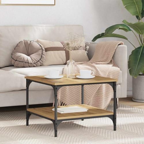 Owoxanthellate Couchtisch Beistelltisch 55x55x40 cm Artisan Eiche Holzwerkstoff Eisenrahmen mit Regal Industrie Design Robust & Langlebig für Wohnzimmer Schlafzimmer Flur