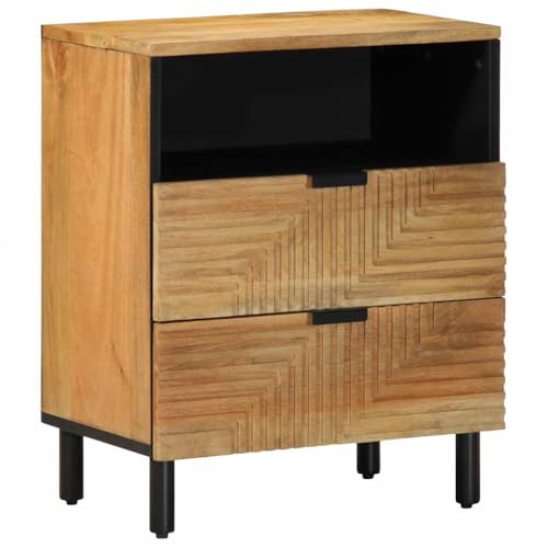 HaoChrymec Nachttisch aus Mango Massivholz, Braun, Mit 2 Türen, Kommode mit Schubladen, Bedside Table für Schlafzimmer und Wohnzimmer, Klein, 50x33x60 cm