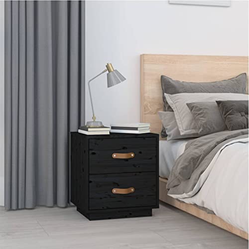 Fasba Nachttisch Schwarz 40x34x45 cm Massivholz Kiefer, Beistelltisch mit viel Stauraum, Nachtschrank, Nachtkommode, Nachtkonsole/ 818333