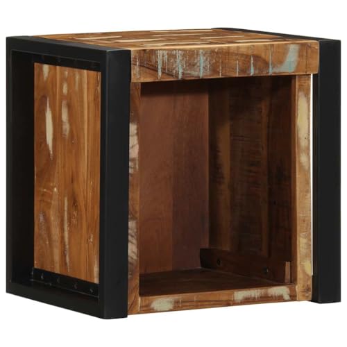 Qnhdfrt Nachttisch Schmal Klein 40x35x40 cm Massivholz Altholz Mehrfarbig mit Wandmontage für Schlafzimmer und Wohnzimmer Einzigartiges Vintage Design