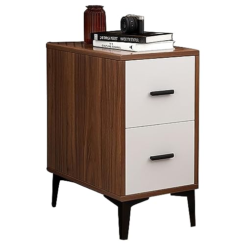 Moderner Nachttisch mit 2 Schubladen, für Schlafzimmer, kleiner Nachttisch für Schlafzimmer und Sofa, stilvolle Nussbaum- und Weißer Nachttisch (35 cm)
