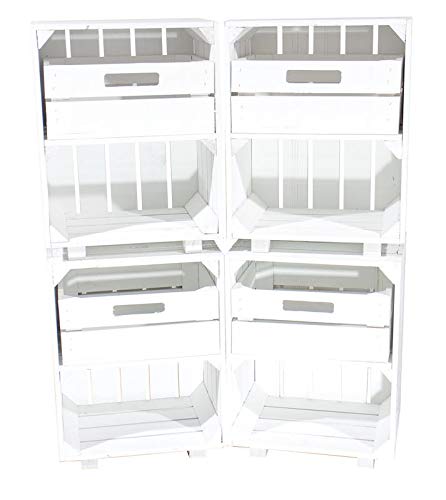 Kontorei Weißer Nachttisch mit Schublade 30,5cm x 40cm x 54cm 6er Set Nachtschrank Tisch Regalkiste Apfelkiste Weinkisten Obstkisten Weiss Tisch Ablage Landhaus DIY klassisch