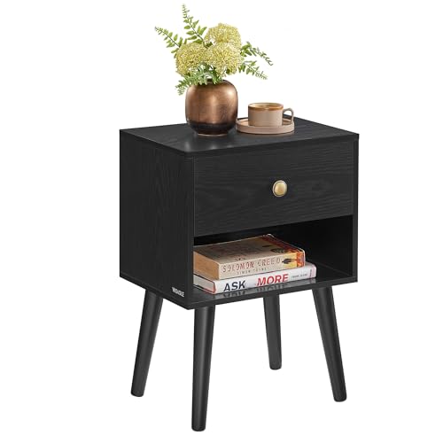 VASAGLE Nachttisch, Beistelltisch mit Schublade und offener Ablage, Holzbeine, Couchtisch für Wohnzimmer, Schlafzimmer, Sofa, ebenholzschwarz LET655B56 VASAGLE Nachttisch, Beistelltisch mit Schublade und offener Ablage, Holzbeine, Couchtisch für Wohnzimmer, Schlafzimmer, Sofa, ebenholzschwarz LET655B56
