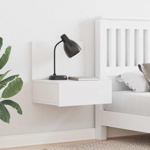 HETFTJN Nachttisch Set 2er Weiß 42x32,5x40 cm aus Massivkiefer, wandmontierter Nachtschrank platzsparend & stabil, schmales Beistellmöbel mit modernem Landhaus-Look für Schlafzimmer