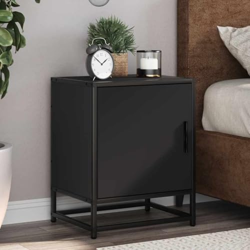 Mokuyary Nachttisch Schwarz 40x31x50 cm Holzwerkstoff und Metall Beistelltisch, Nachtschrank Schlafzimmer, modern für Wohnzimmer Schlafzimmer Arbeitszimmer Gästezimmer A2