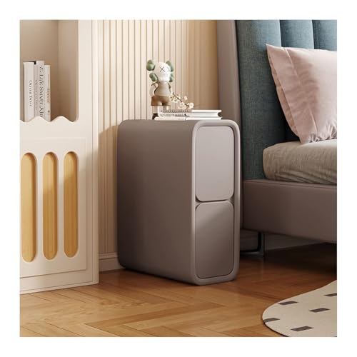 Schmaler Sofa-Beistelltisch, minimalistischer schlanker Nachttisch mit 2 Schubladen, Mikrofaser-Leder-Nachttis ch für kleine Räume