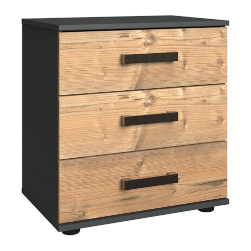 Lomadox Schlafzimmer Nachtkommode Nachtschrank Nachttisch Nachtischschrank 3 Schubladen Industrial Stil Design Graphit Fichte 52x58x38 cm