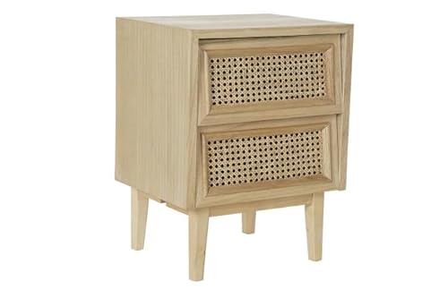 DRW Nachttisch, 2 Schubladen, Holz und Rattan, 43 x 33,7 x 56 cm