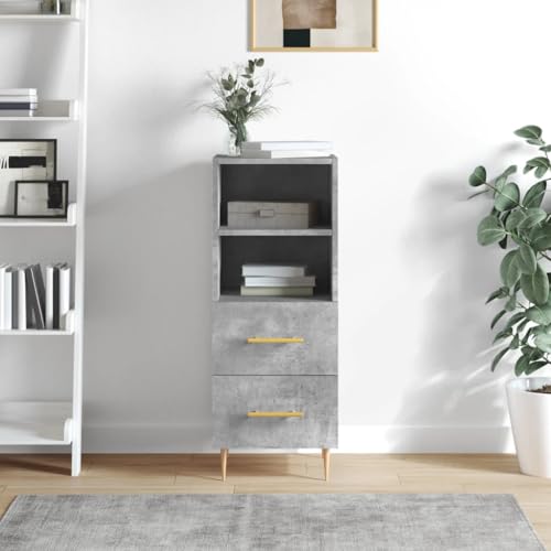 Homgoday Sideboard grau Beton 34,5 x 34 x 90 cm aus mehrschichtigem Holz, Nachttische für Schlafzimmer, Nachttisch für Schlafzimmer, Nachttisch, Anrichte für Schlafzimmer, Bodenschrank STYLE828656
