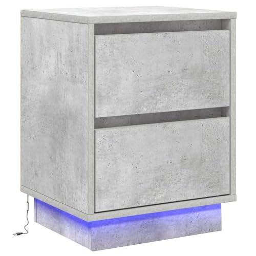 vidaXL Nachttisch mit LED-Lichtern in Beton-Grau, moderner Nachttisch mit leise schließenden Schubladen, 39x34,5x50 cm, Stauraum, Schlafzimmer, kleine, kompakte Möbel, praktische Schubladeneinheit