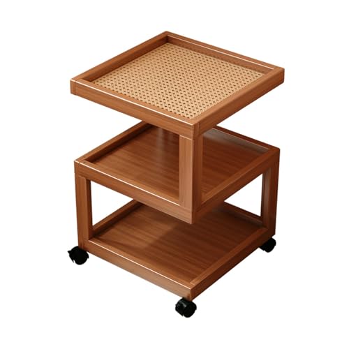 Mobiler schmaler Beistelltisch mit feststellbaren Schwenkrädern – kleiner rollbarer Beistelltisch aus Holz für Sofa oder Nachttisch – 30 x 30 x 56 cm