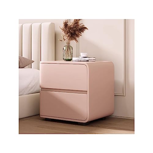 Eleganter skandinavischer Nachttisch, Nachttisch aus Massivholz mit 2 Schubladen, moderner Akzenttisch, nordischer Leder-Nachttisch für Schlafzimmeraufbewahrung