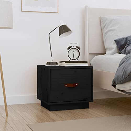 Fasba Nachttisch Schwarz 40x34x35 cm Massivholz Kiefer, Beistelltisch mit viel Stauraum, Nachtschrank, Nachtkommode, Nachtkonsole