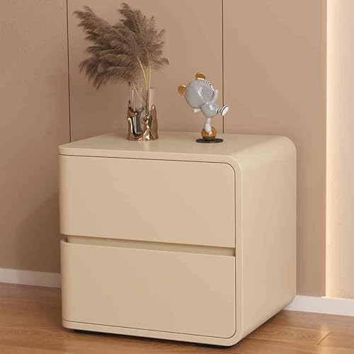 Nachttisch, luxuriöser, minimalistischer Nachttisch aus Leder – eleganter Nachttisch mit 2 Schubladen zur Aufbewahrung im Zimmer, erhältlich in Beige und Pink, Optionen für links/rechts, Maß