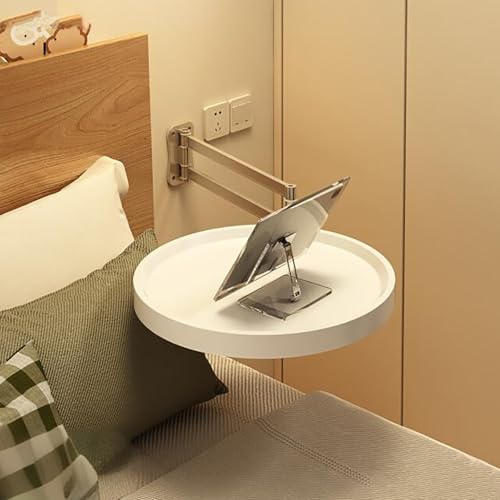 Nordivo Schwebende Nachttische Zur Wandmontage,Moderner Runder Beistelltisch Aus Massivholz Fürs Schlafzimmer,stapelbarer Nachttisch,mit Aluminiumhalterung Und Drehbarer Ablage,für Wohnzimmer(White)