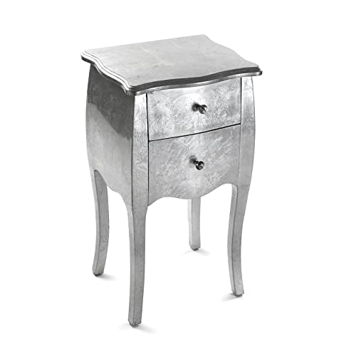 Versa Cagliari Nachttisch Kleiner oder zusätzlicher Tisch für das Schlafzimmer oder das Wohnzimmer, mit 2 Schubladen, Maßnahmen (H x L x B) 71 x 35 x 40 cm, Holz, Farbe: Silber