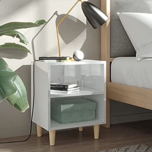 Gecheer Nachtschrank Nachtkonsole Nachtkommode Schlafzimmer Schrank Kommode Beistelltische Massivholz Beinen 2 STK. Hochglanz Weiß 40x30x50cm