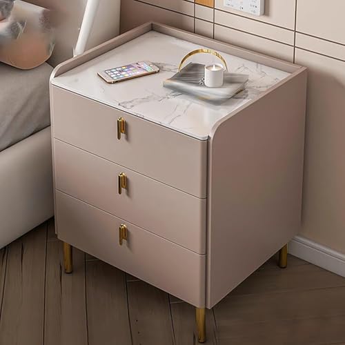 WYRNOBRX 24  H Landhaus-Nachttisch Großer Beistelltisch Mit 3 Schubladen & Metallgriff Holz-Kommode Für Schlafzimmer Weiße Nachtschrank Schubladenkommode Für Wohnzimmer,Khaki,L20*W16* H24