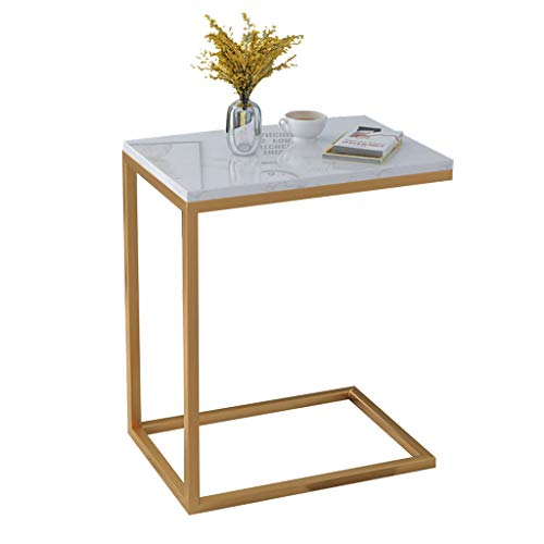BCJMKDX Beistelltisch, Beistelltisch, Schlafzimmer, Nachttisch, kleiner Tisch, Marmorstruktur, gehärtetes Glas + schmiedeeisernes Sofa, Beistelltisch (50 x 30 x 60 cm)