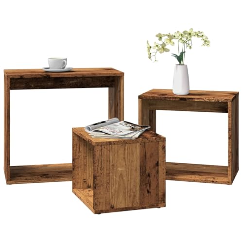 Rantry Stapelbare Beistelltische 3 Stück antikes Holz aus mehrschichtigem Holz, Sideboard, Bodenschrank, Büromöbel, Nachttisch für Schlafzimmer, Möbel