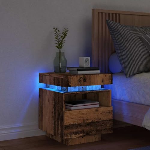 Nachttisch mit LED-Lichtern, antikes Holz, 40 x 39 x 48,5 cm, kangqiling857658