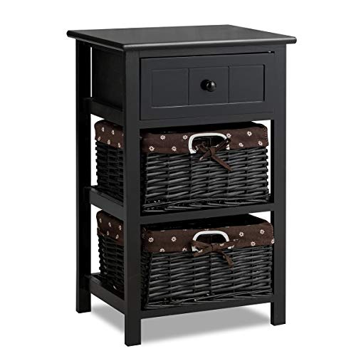 GIANTEX Nachttisch Korbkommode Antik, Nachtkommode Nachtschrank mit 1 Schublade & 2 Körben, Nachttisch Nachtkonsole Korbregal Massivholz, Beistellschrank Beistelltisch sfür Schlafzimmer Wohnzimmer Bad