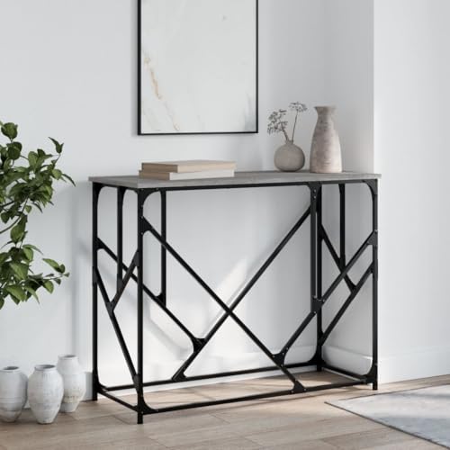 Owoxanthellate Konsolentisch Grau Sonoma 100x40x80 cm, Holzwerkstoff/Metall, Metallrahmen, höhenverstellbare Beine, Couch-/Beistelltisch