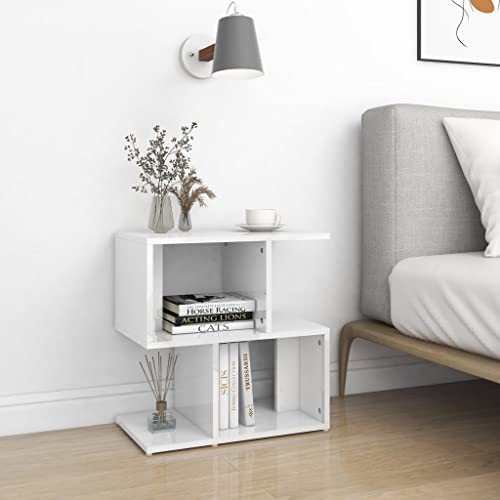 MOBCANT Nachttisch, Nachtkasten Nightstand Nachtkästchen Telefontisch Geeignet für Wohnstube Hotel Schlafsaal Wohnung Hochglanz-Weiß 50x30x51,5 cm Holzwerkstoff