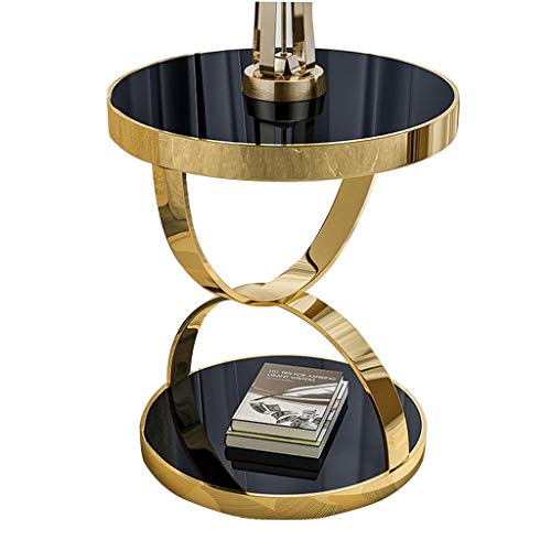 Couchtisch aus gehärtetem Glas mit Doppelring, 2-stufiger Beistelltisch aus Edelstahl, runder Beistelltisch für leichtes Luxussofa, Satztische in Gold/Silber (Farbe: Gold, Größe: 4