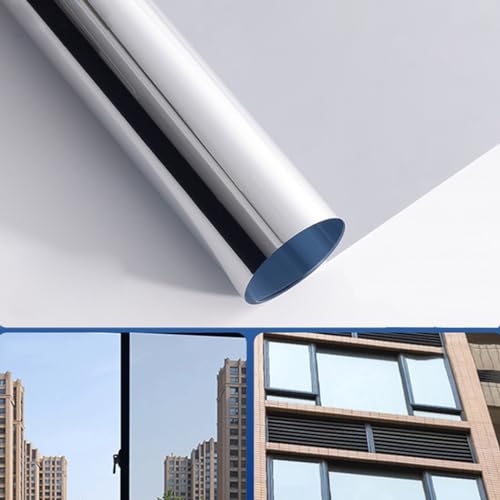 Solarfolie für Fenster Wärmeregulierung Privatsphäre Tönung Kleber Spiegel Blendschutzfolie 100 x 400 x 0,01 cm Silber