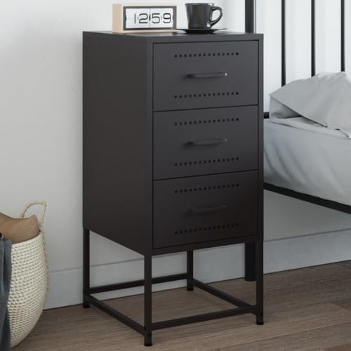 Makastle Nachttisch 3 Schubladen, Beistelltisch Modern, Bedside Table, Nachtkonsole, Sofatisch für Wohnzimmer, Schlafzimmer, Schwarz 36x39x78 cm Stahl