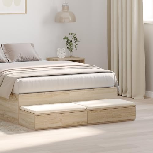 Bettschubladen Nachttisch mit 4 Schubladen, Holzwerkstoff, Sonoma Finish, Moderner Stil, Stauraum, Kompakte Größe, 120x36.5x16.5 cm