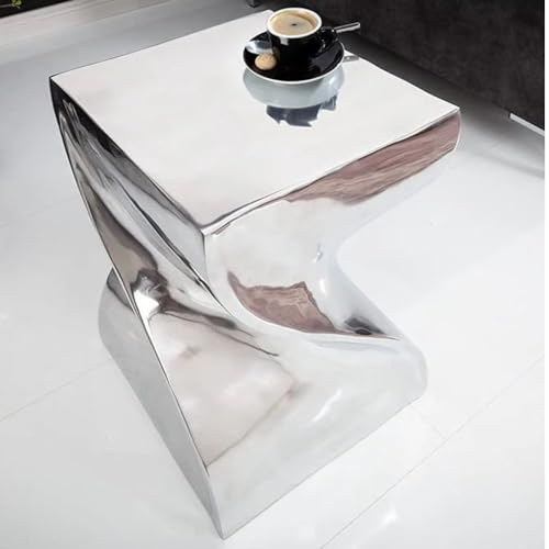 LEBENSwohnART Design Beistelltisch Aluminium Giro 45cm Silber handgefertigt Nachttisch