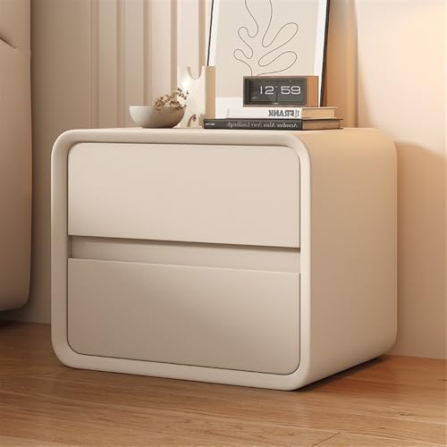 Moderner Nachttisch mit 2 Schubladen, 50 cm hoch, Beistelltisch, Möbel, Beistelltisch, Nachttisch aus Mikrofaser-Leder, Stoff, M-INI-Kommode für Schlafzimmer (Beige, 45 x 39 x 50 c