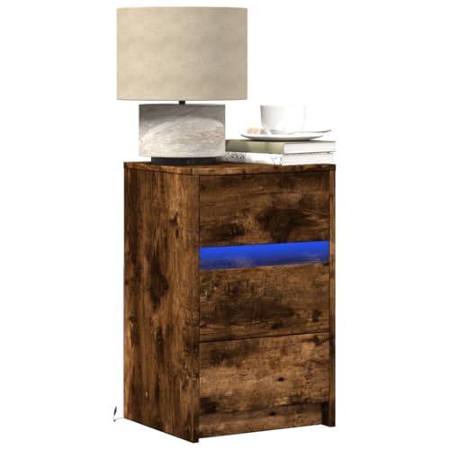 HaoChrymec Nachttisch mit LED-Leuchten, Räuchereiche Holzwerkstoff, RGB-LED-Beleuchtung, Kommode mit Schublade, Kleiner Beistelltisch für Schlafzimmer und Wohnzimmer, Schwarz, 38x34x61 cm