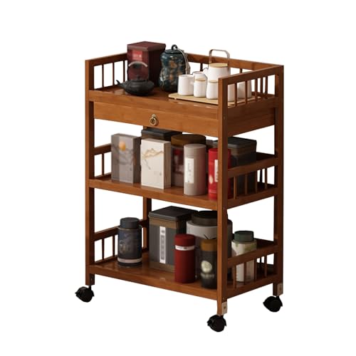 Nachttisch, Beistelltisch mit Rollen, Retro-Beistelltisch-Ablag e, Lenkrollen mit Bremsen, Couch-Beistelltisch mit Schublade, für kleine Räume, Wohnzimmer, Schlafzimmer (68 x 30,5 x