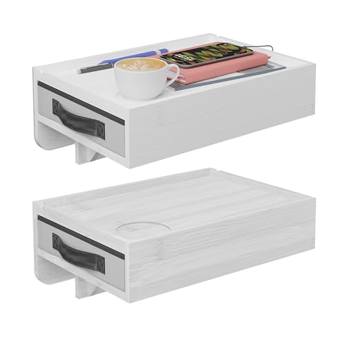 Relaxdays Nachttisch klemmbar, 2er Set, Bambus, HxBxT: 14 x 37 x 26,5 cm, Schublade, Bettablage zum Einhängen, weiß