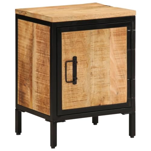 Makastle Nachttisch mit Stauraum, Night Stand Nachtschrank Schlichter Beistelltisch für Wohnzimmer Schlafzimmer, 40x30x52,5 cm Raues Massivholz Mango