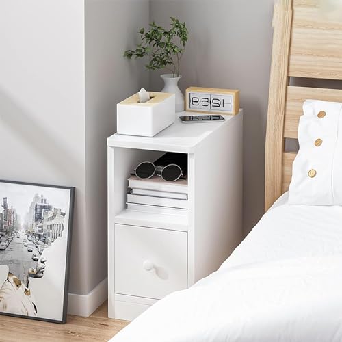 HADECOLL Nachttisch, Schmal, Retro, Für Schlafzimmer, 1 Schublade, Offenes Regal, Nachttisch, Beistelltisch, Schlafzimmer, Wohnzimmer, Beistelltisch, Nachttisch, A