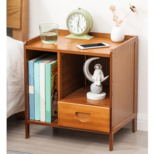 Moderner Bambus-Nachttisch mit Schubladen, multifunktionaler Aufbewahrungsschrank für kleine Räume, Schlafzimmer & Wohnzimmer, Beistelltisch (Nussbaum, 42 x 31 x 45 cm)