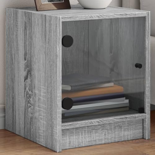 Mokuyary Nachttische mit Glastüren 2 STK. Grau Sonoma 35x37x42 cm Nachtschrank Schlafzimmer, Beistelltisch modern für Wohnzimmer Schlafzimmer Arbeitszimmer Gästezimmer