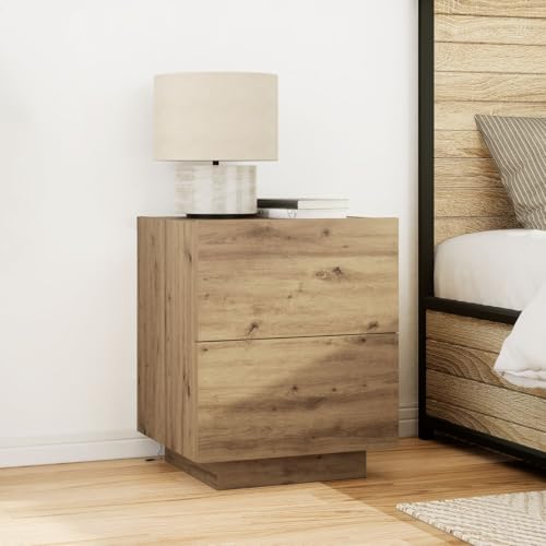 Gecheer Nachttisch mit LED-Lichtern Artisan Eiche 45x40x55 cm, Nachtschrank Nachtkonsole Nachtkommode Schlafzimmer Schrank Kommode
