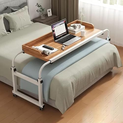 MJMLUCK Überbetttisch mit Rollen, ausziehbar, rollbar, höhen- und längenverstellbar, Computerarbeitsplatz am Bett, mobiler Laptoptisch für das Home-Office (schwarz, 120 x 60 cm) (Braun 120 x 60 cm)