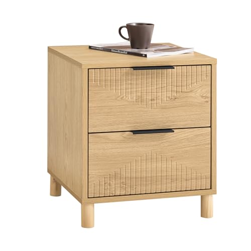 SoBuy Nachttisch – Nachtschrank mit 2 Schubladen, Beistelltisch für das Schlafzimmer, Moderner Aufbewahrungsschrank Nachtkästchen Nachtisch, Natur B40 x T42 x H47 cm, FBT166-N