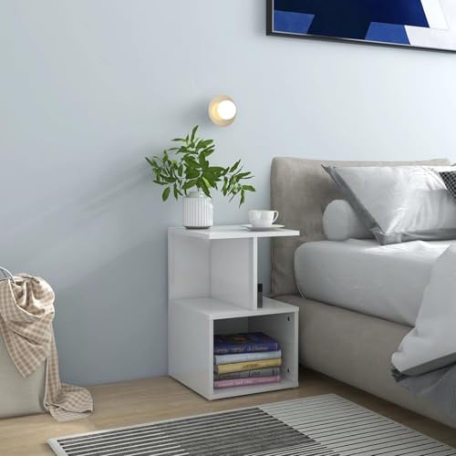 Gecheer Nachttisch Nachtschrank Nachtkonsole Nachtkommode Schlafzimmer Schrank Kommode Beistelltische 2 STK. Hochglanz-Weiß 35x35x55 cm Holzwerkstoff