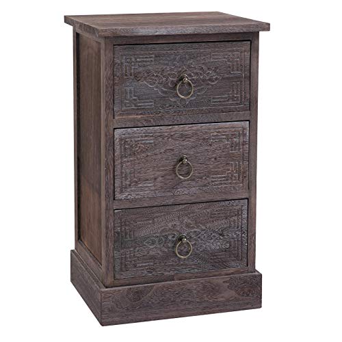 CARO-Möbel Nachttisch ENZO Nachtschrank Nachtkonsole mit 3 Schubladen für Boxspringbett im Vintage Look