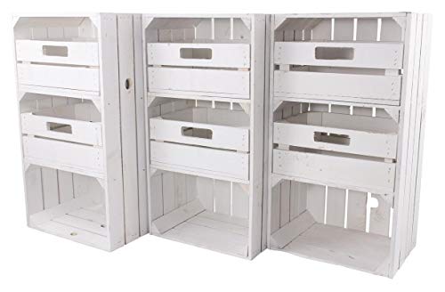 Kontorei Weiße Regalkiste mit 2 Schubladen 75cm x 40cm x 31cm 3er Set Obstkisten Weinkisten Schrank Holzbox Shabby chic Weiss Nachttisch DIY modern Möbel Garten
