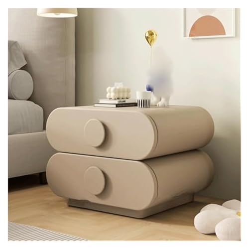 GddOGUK Nachttische, 360° drehbarer Nachttisch mit 2 Schubladen, Leichter Luxus-Nachttisch, Leder-Beistelltisch for Zuhause, platzsparender Nachttisch(Bruin,40cm)